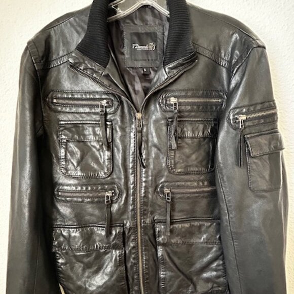 7 Diamonds Men's Biker Style Leather Jacket - Black, Size S